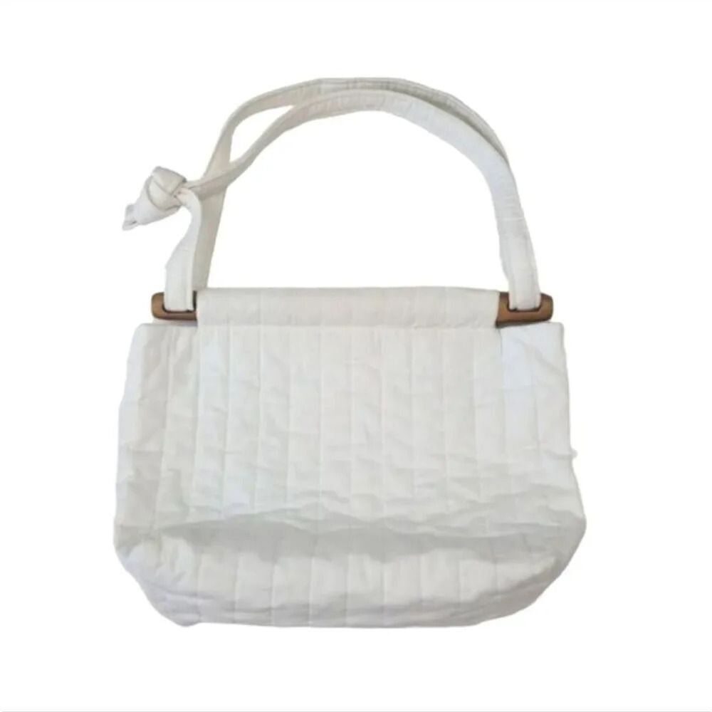 Vintage Handcrafted Quilted Cotton and Wood Cottage Purse